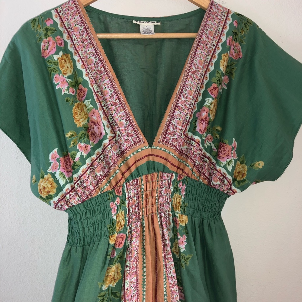 Blue Plate green short-sleeve peasant top, Size: L